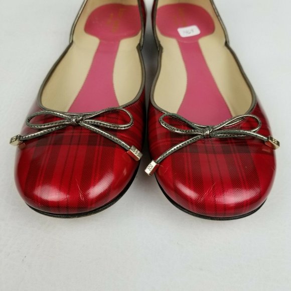 Kate Spade Womens Ballet Flats Red Plaid Bow Sz 8 - Picture 6 of 10